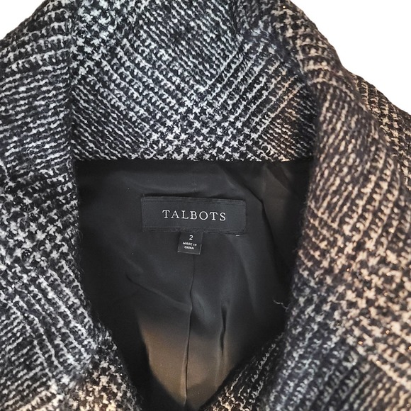 Talbots Womens Black White Wool Blend Tweed Lined Coat Jacket #231 - Picture 6 of 9